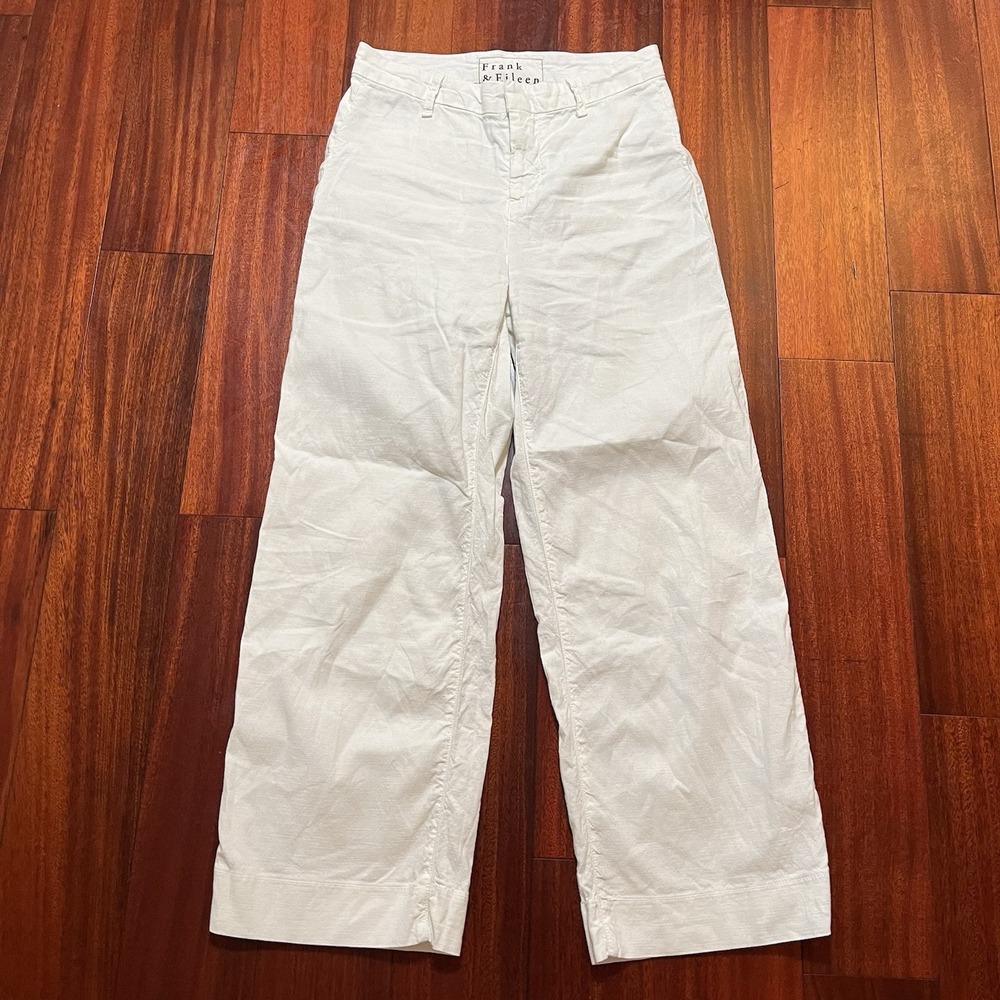 FRANK & EILEEN WEXFORD Womens 2 28x27 White Wide Leg Cotton Flax Pocket Pant USA